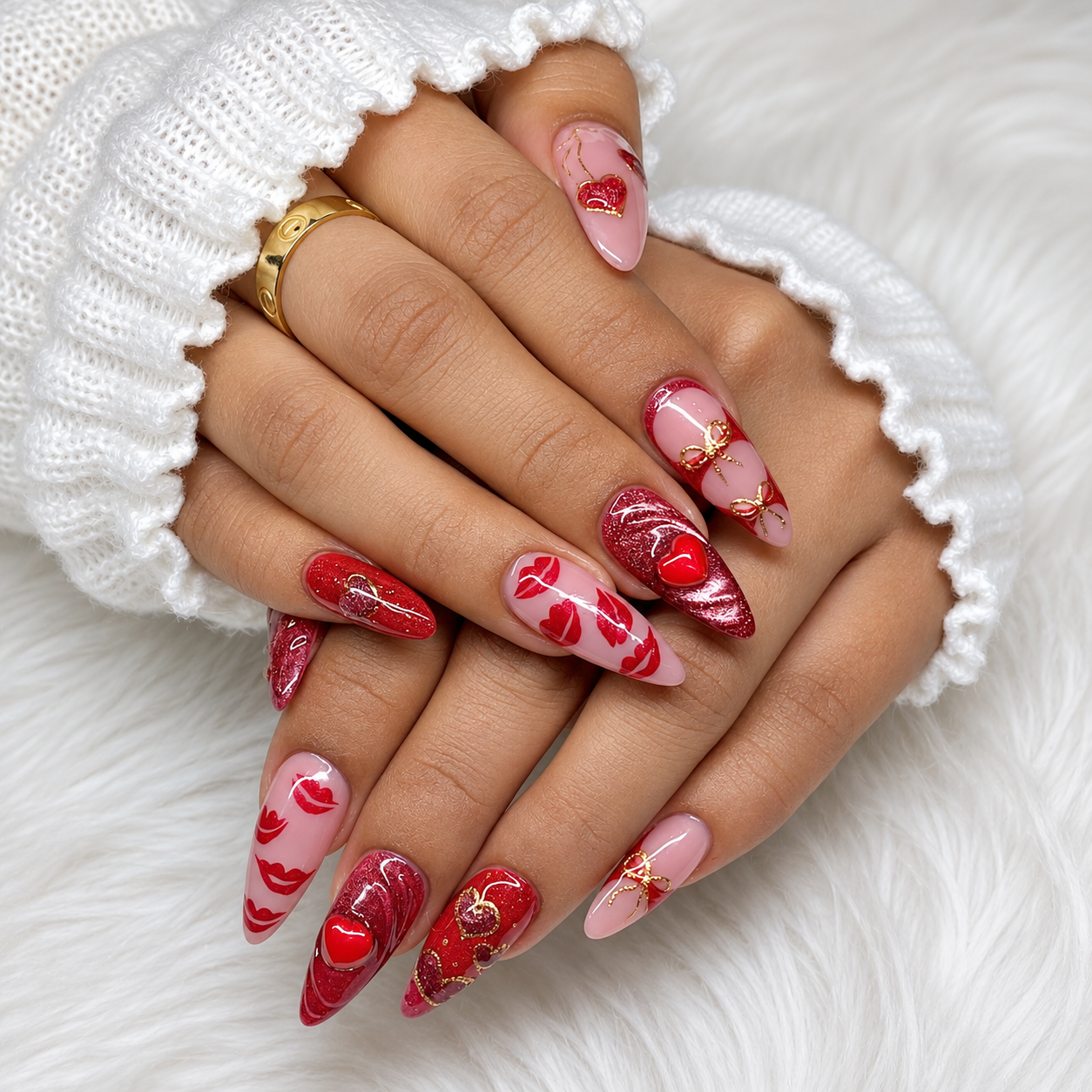Red detailed nail art